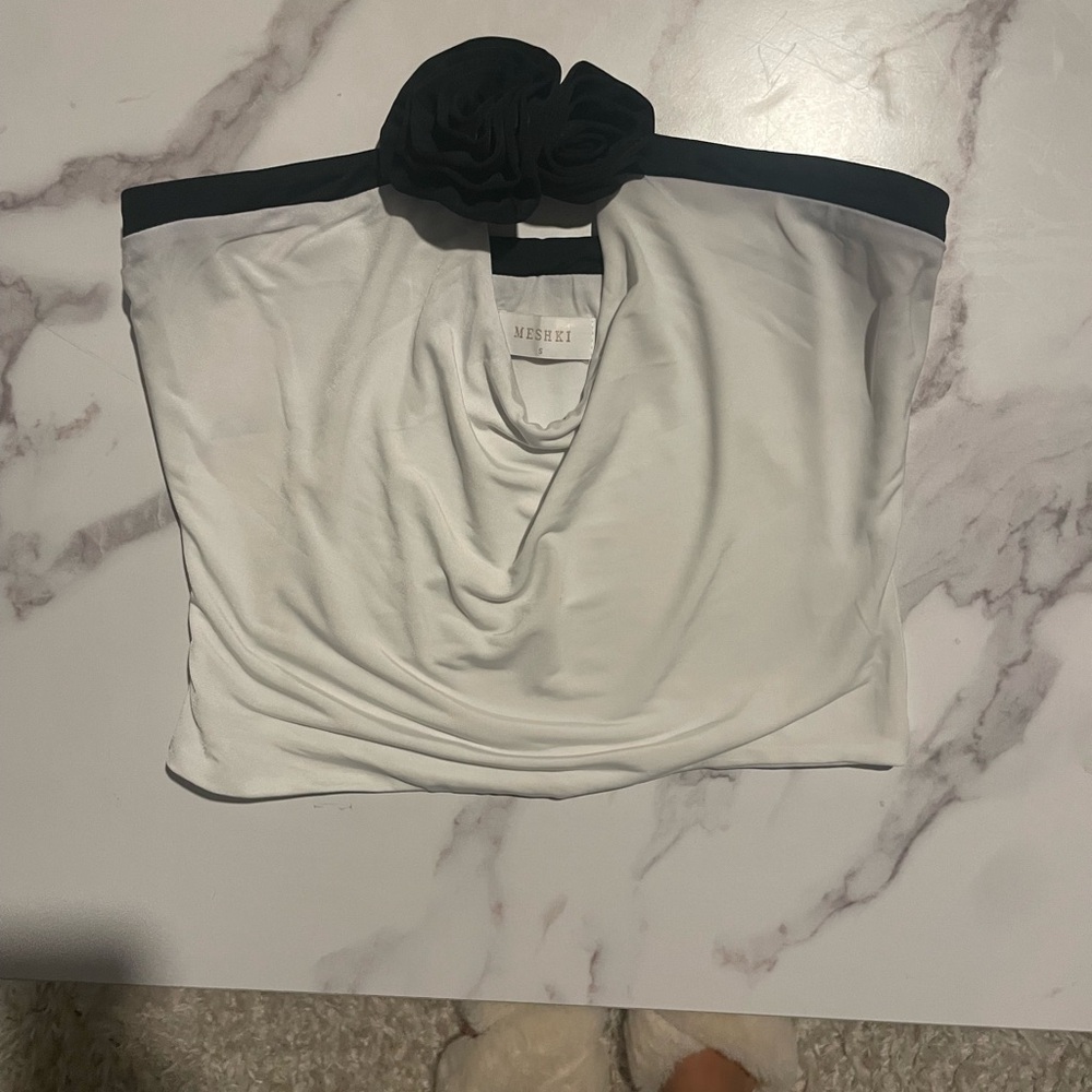 Meshki Elegant White Top with Black Trim